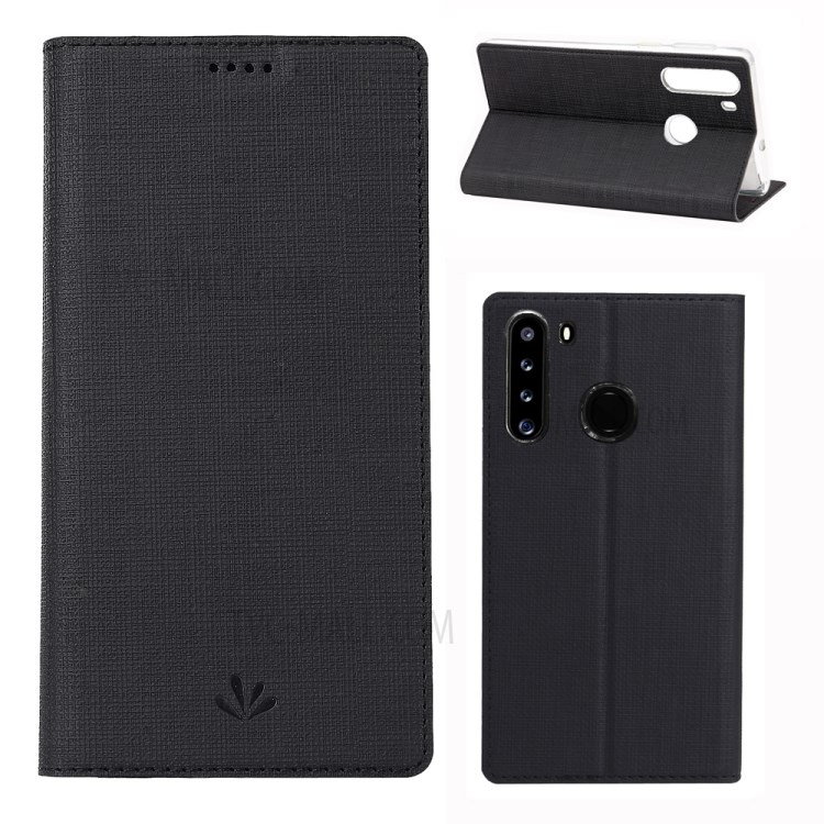 VILI DMX Cross Texture Leather Stand Shell Case for Samsung Galaxy A21 - Black-1