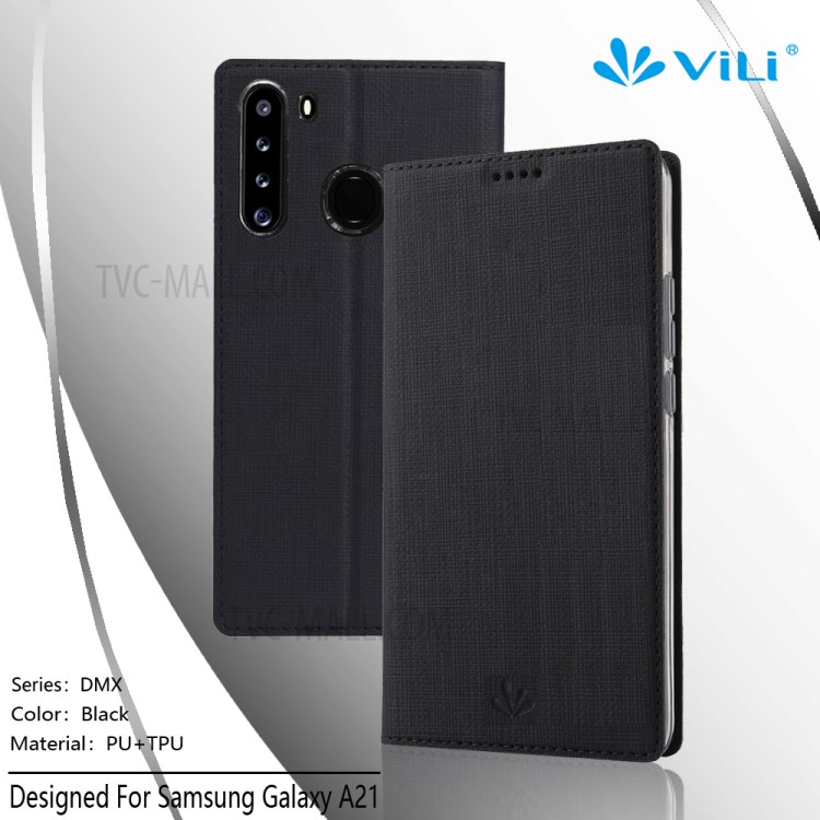 VILI DMX Cross Texture Leather Stand Shell Case for Samsung Galaxy A21 - Black-6