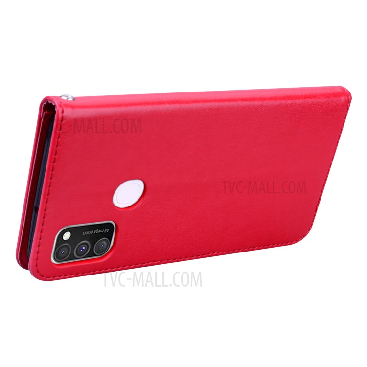 Imprint Rose Flower Leather Flip Cover with Wallet for Samsung Galaxy M30s/M21 - Red-4