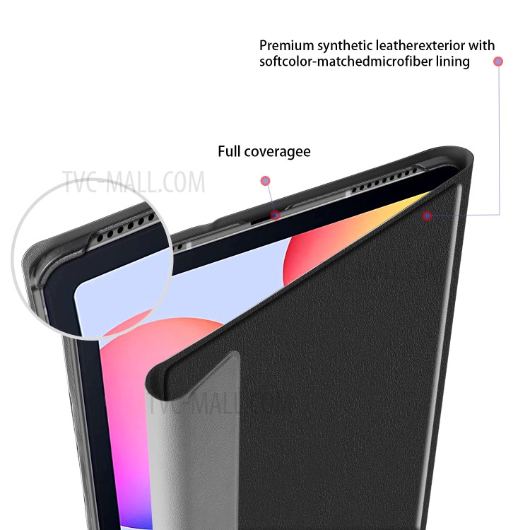 Smart Leather Stand Flip Cover with Pen Slot for Samsung Galaxy Tab S6 Lite - Black-4