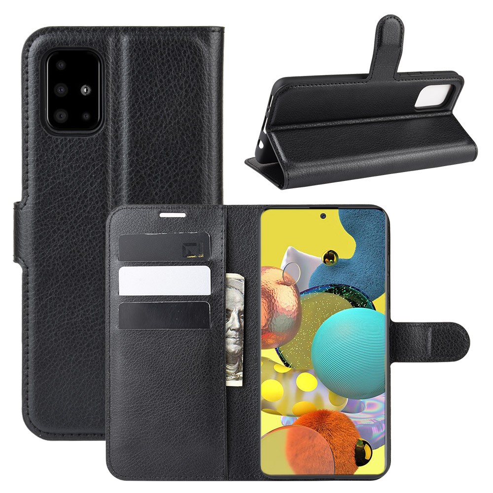 Litchi Surface with Wallet Leather Stand Case for Samsung Galaxy A51 5G SM-A516 - Black-1