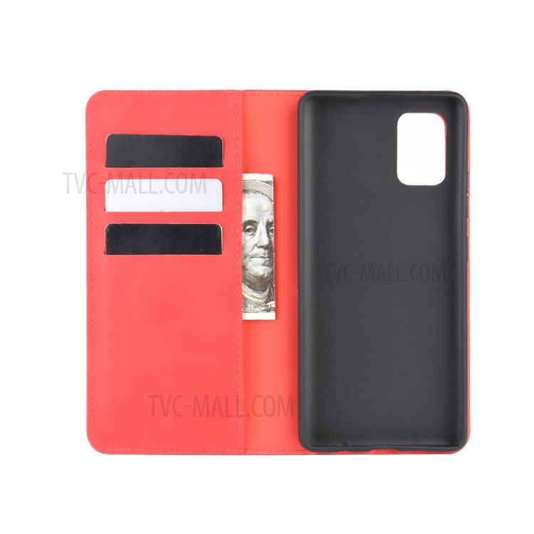 Silky Touch Auto-absorbed Flip Leather Protector Cover for Samsung Galaxy A51 5G SM-A516 - Red-2
