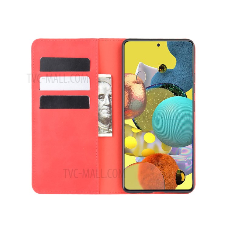 Silky Touch Auto-absorbed Flip Leather Protector Cover for Samsung Galaxy A51 5G SM-A516 - Red-3