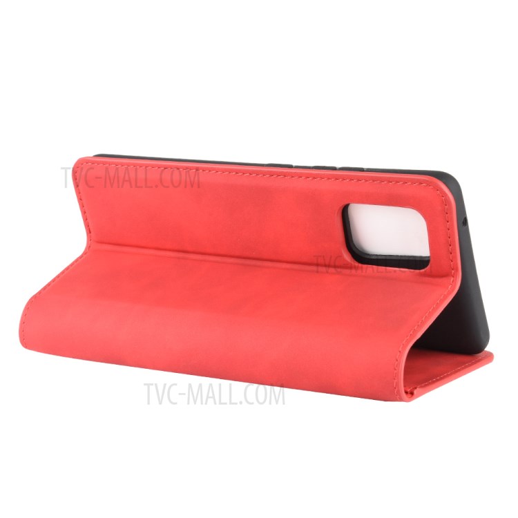 Silky Touch Auto-absorbed Flip Leather Protector Cover for Samsung Galaxy A51 5G SM-A516 - Red-4