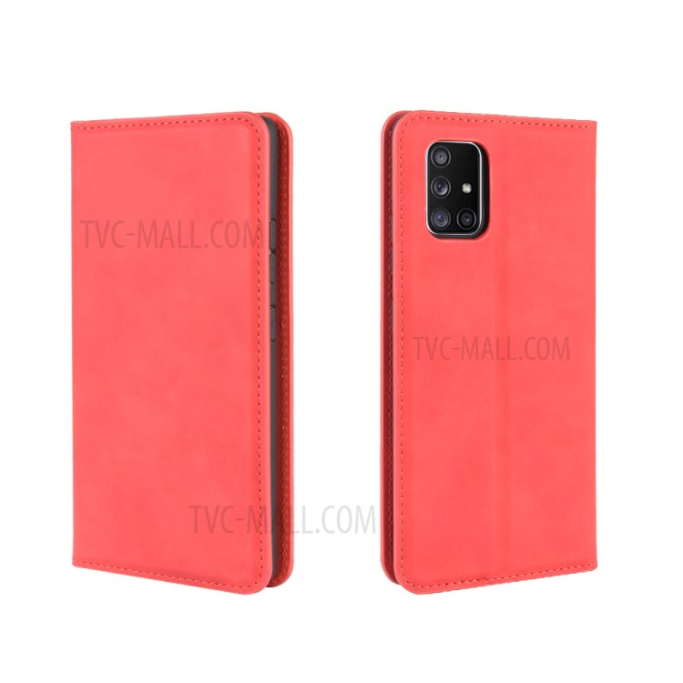 Silky Touch Auto-absorbed Flip Leather Protector Cover for Samsung Galaxy A51 5G SM-A516 - Red-5