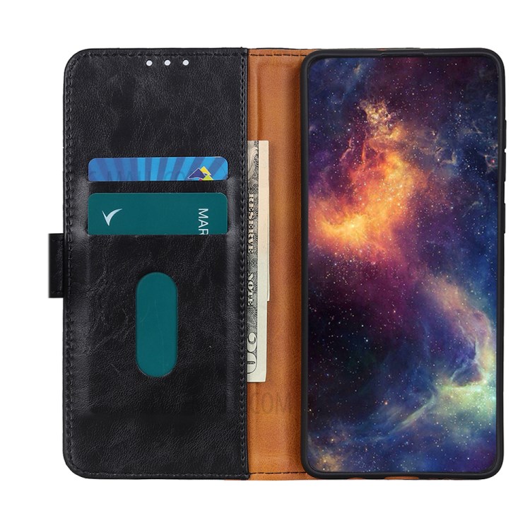 Bison Grain Wallet Stand Leather Phone Case for Samsung Galaxy A21 - Black-3