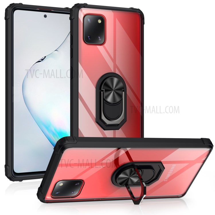 Ringhalter Kickstand Acryl TPU Hybrid Phone Case Für Samsung Galaxy A81 / Anmerkung 10 Lite. - Schwarz