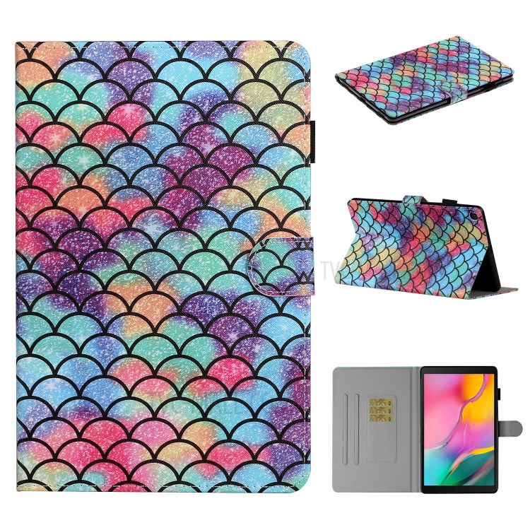 Pattern Printing Card Holder Leather Tablet Cover for Samsung Galaxy Tab A 10.1 (2019) T510/T515 - Fish Scale-1