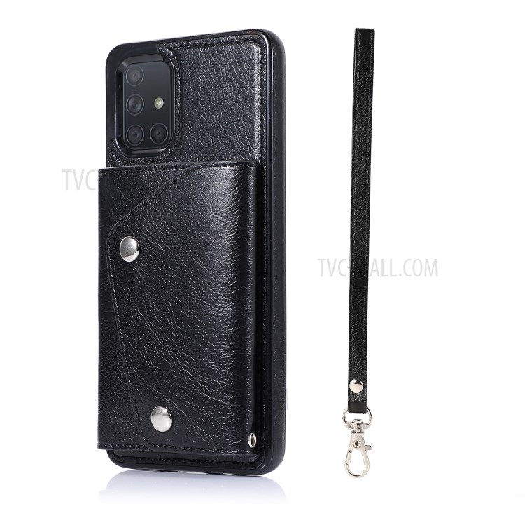 Wallet Phone Case PU Leather Coated TPU Cover for Samsung Galaxy A71 SM-A715 - Black-1