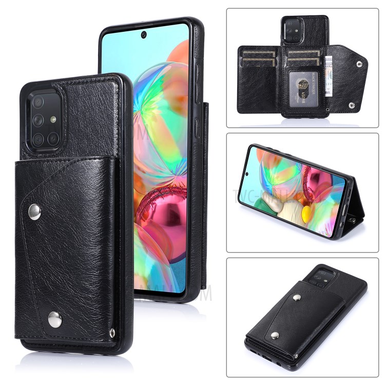 Wallet Phone Case PU Leather Coated TPU Cover for Samsung Galaxy A71 SM-A715 - Black-2