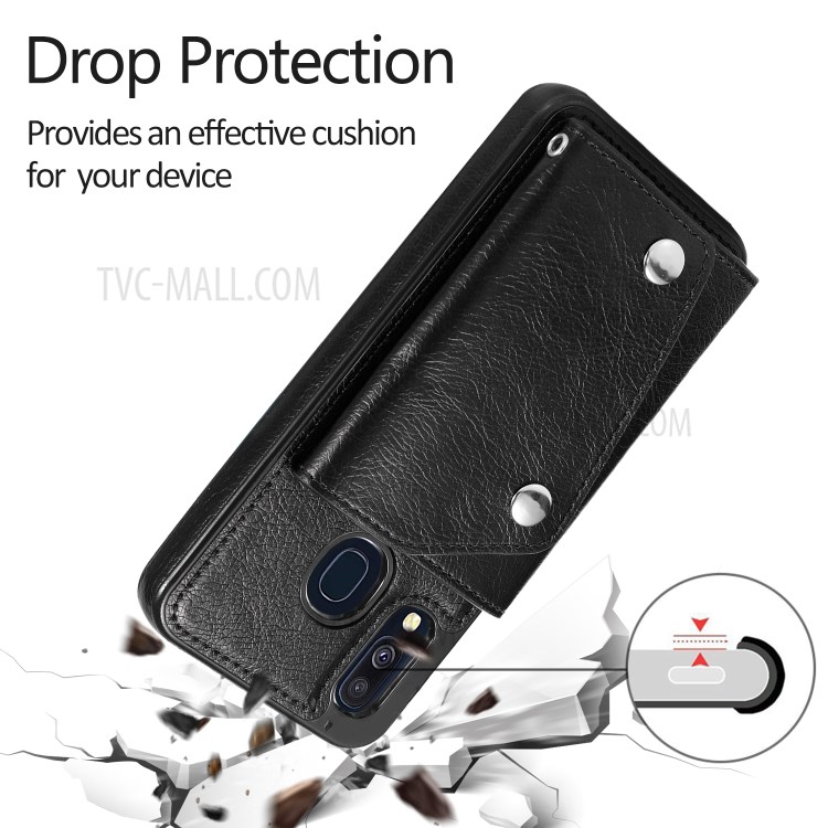 Wallet Phone Shell PU Leather Coated TPU Cover with Strap for Samsung Galaxy A40 - Black-11