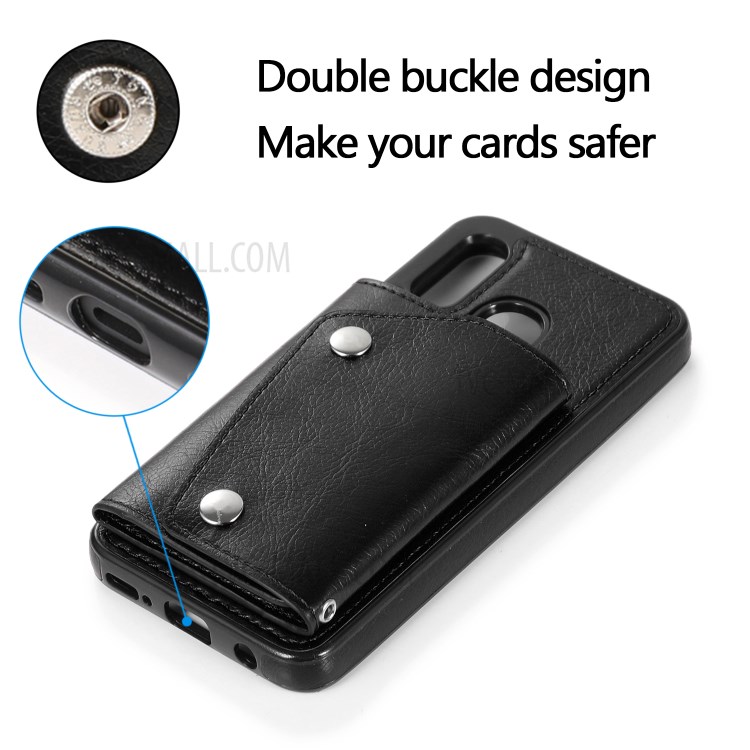 Wallet Phone Shell PU Leather Coated TPU Cover with Strap for Samsung Galaxy A40 - Black-14