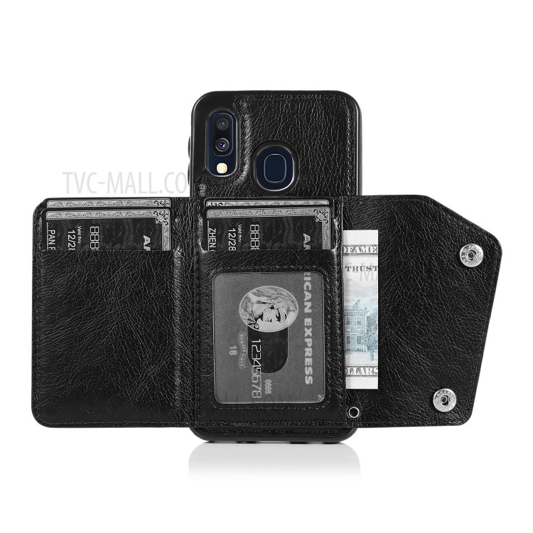 Wallet Phone Shell PU Leather Coated TPU Cover with Strap for Samsung Galaxy A40 - Black-7