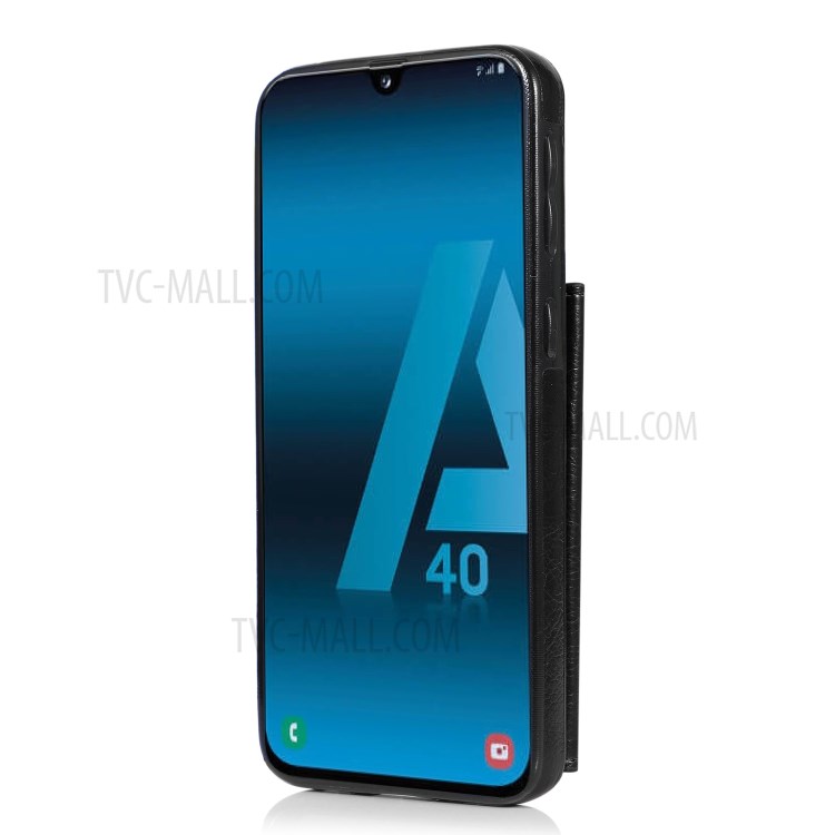 Wallet Phone Shell PU Leather Coated TPU Cover with Strap for Samsung Galaxy A40 - Black-8