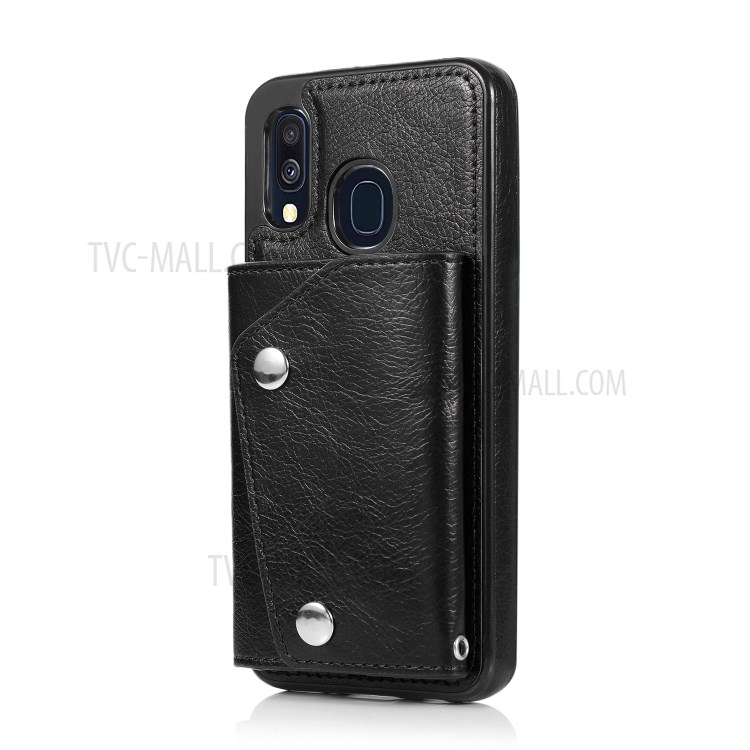 Wallet Phone Shell PU Leather Coated TPU Cover with Strap for Samsung Galaxy A40 - Black-9