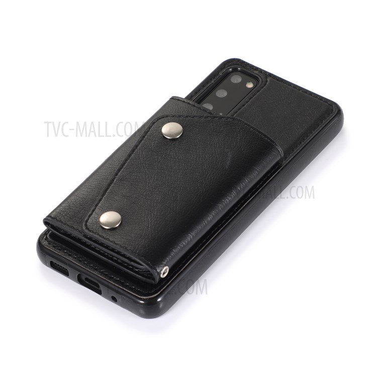 PU Leather Coated TPU Cover with Strap for Samsung Galaxy S20 - Black-10