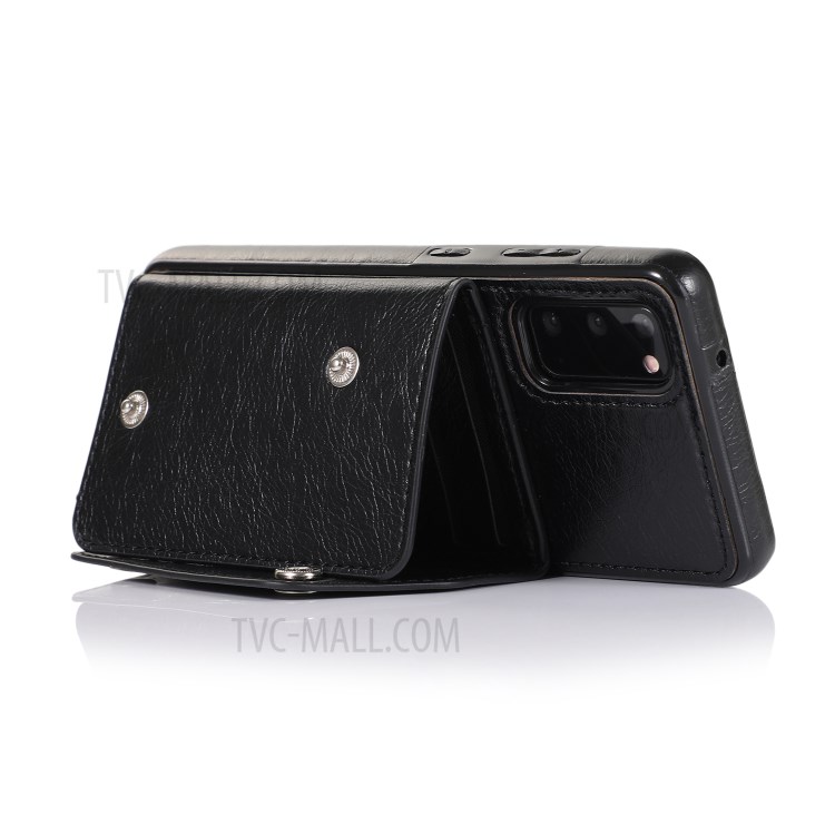 PU Leather Coated TPU Cover with Strap for Samsung Galaxy S20 - Black-8