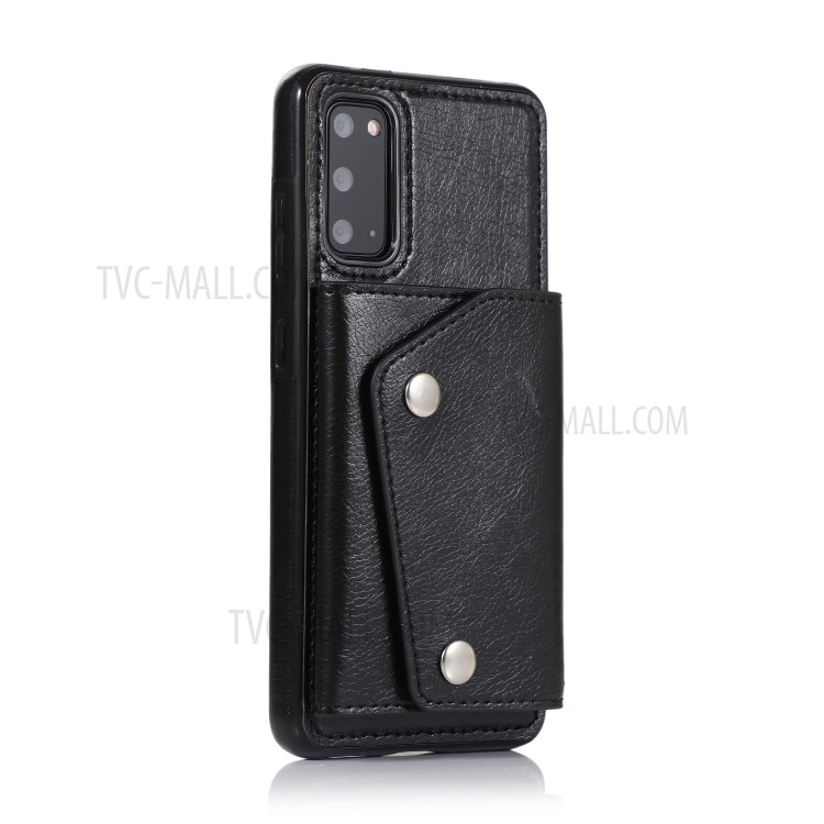 PU Leather Coated TPU Cover with Strap for Samsung Galaxy S20 Plus - Black-6