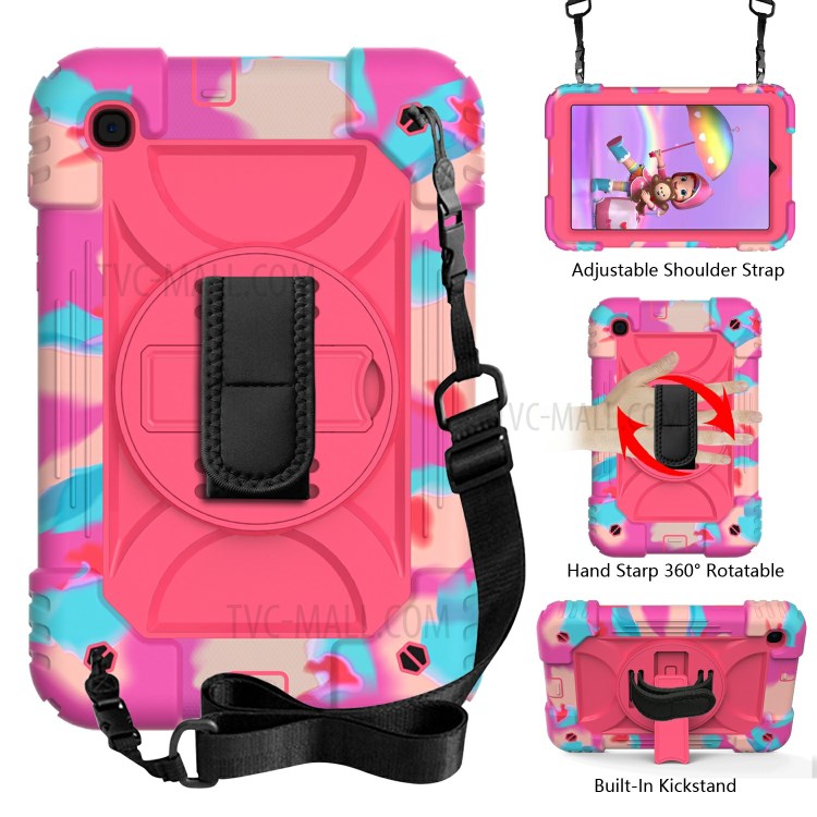 Rainbow Style 360° Swivel Handy Strap Kickstand PC Silicone Tablet Shell with Shoulder Strap for Samsung Galaxy Tab A 8.4 (2020) - Rainbow/Rose-10