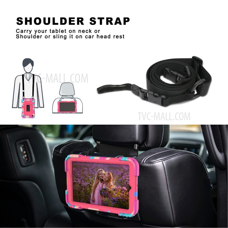 Rainbow Style 360° Swivel Handy Strap Kickstand PC Silicone Tablet Shell with Shoulder Strap for Samsung Galaxy Tab A 8.4 (2020) - Rainbow/Rose-9