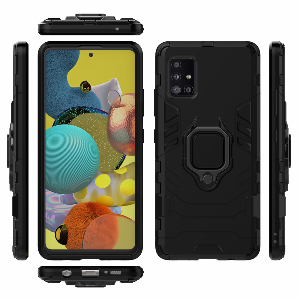 Cool Guard Ring Holder Kickstand PC TPU Hybrid Case Protective Shell for Samsung Galaxy A51 5G SM-A516 - Black-7