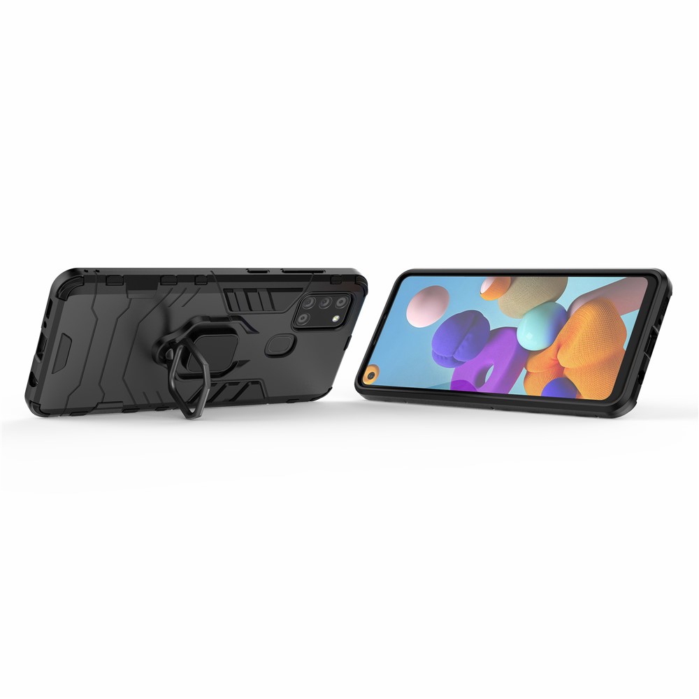 Cool Guard Ringhalter Kickstand PC TPU Hybrid -hülle Schutzhülle Für Samsung Galaxy A21s - Schwarz