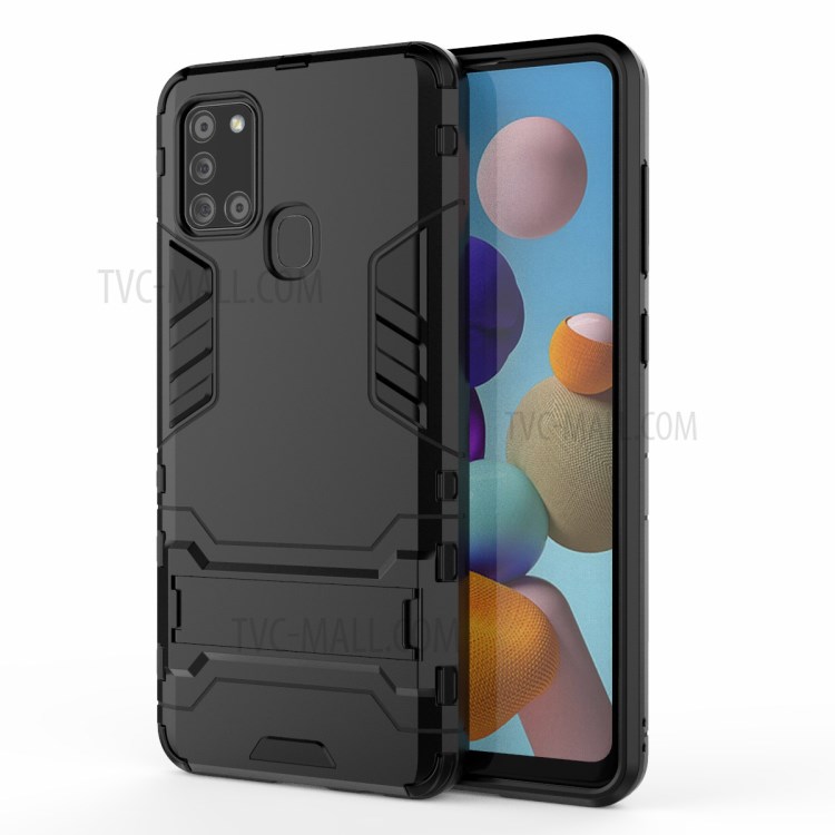 Plastic + TPU Case with Kickstand for Samsung Galaxy A21s - Black-2