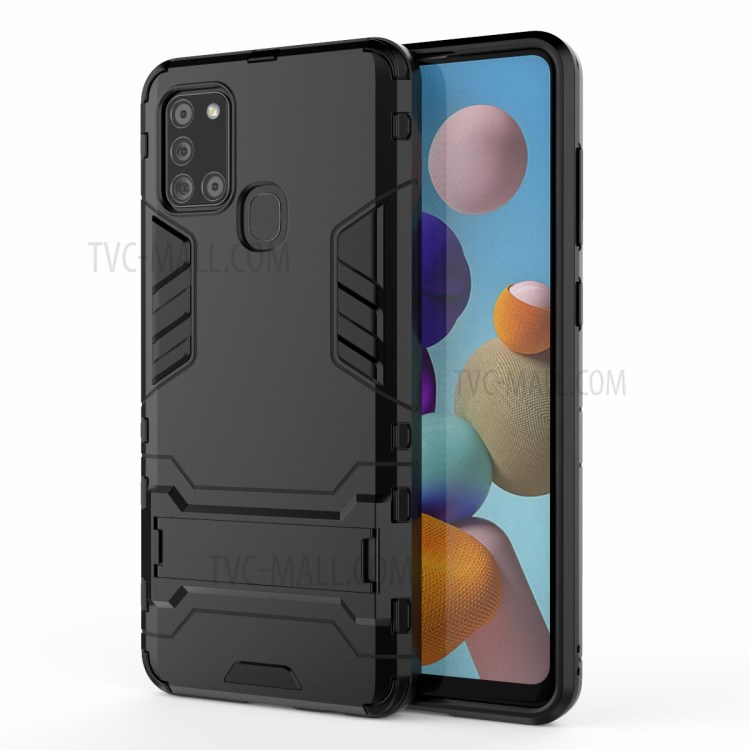 Schocksicheres Mobiltelefonabdeckung Von Shell Hard Plastic + TPU -telefonhülle Mit Kickstand Für Samsung Galaxy A21s - Schwarz