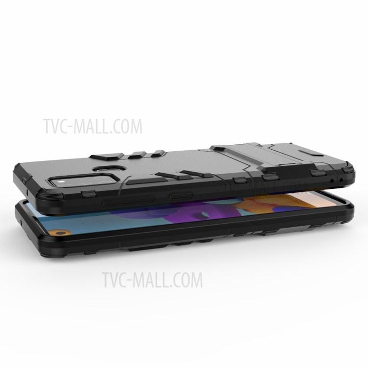 Plastic + TPU Case with Kickstand for Samsung Galaxy A21s - Black-4