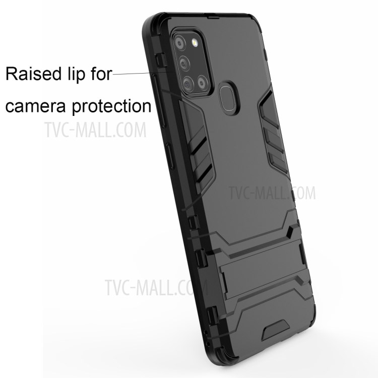 Plastic + TPU Case with Kickstand for Samsung Galaxy A21s - Black-5