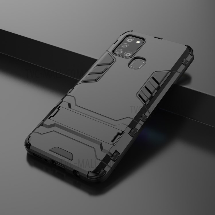 Plastic + TPU Case with Kickstand for Samsung Galaxy A21s - Black-9
