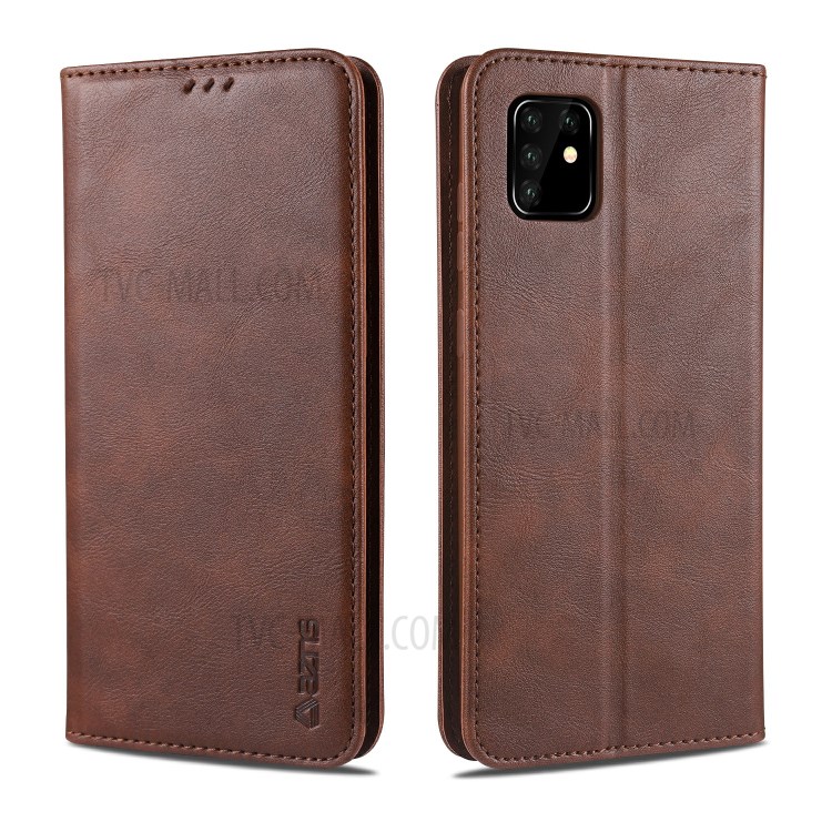 AZNS Retro Style PU Leather Cover for Samsung Galaxy A81/Note 10 Lite - Coffee-1