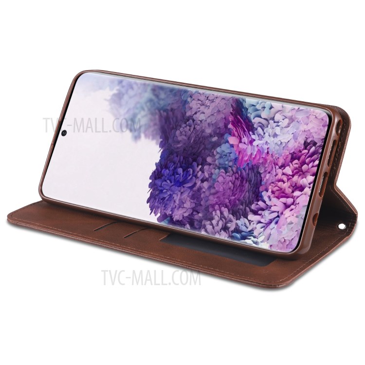 AZNS Retro Style PU Leather Cover for Samsung Galaxy A81/Note 10 Lite - Coffee-6