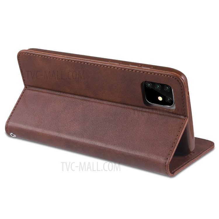 AZNS Retro Style PU Leather Cover for Samsung Galaxy A81/Note 10 Lite - Coffee-7