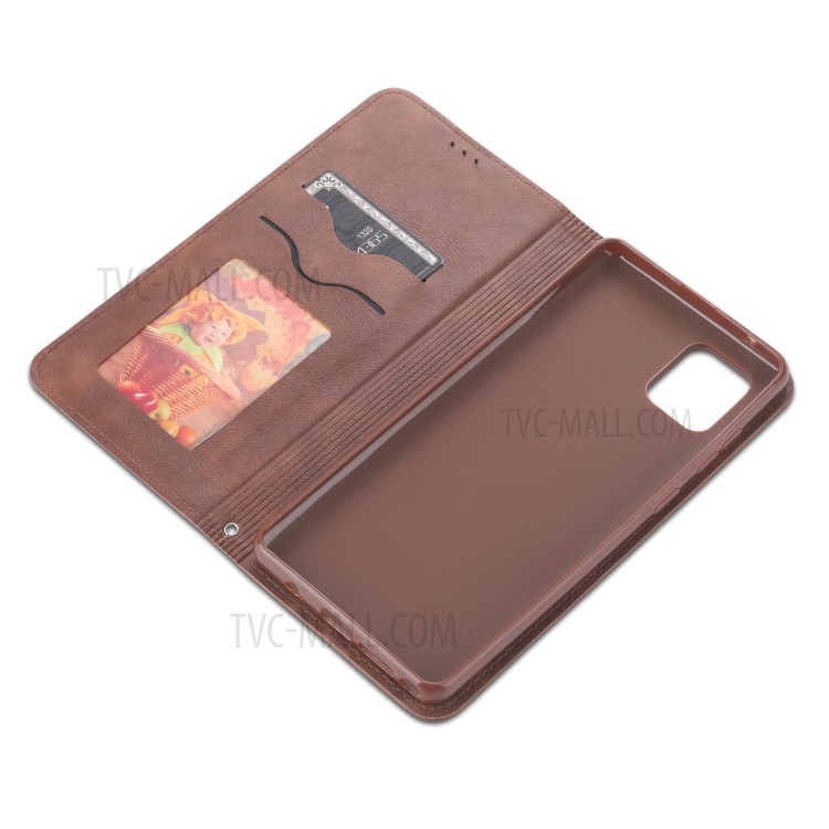 AZNS Retro Style PU Leather Cover for Samsung Galaxy A81/Note 10 Lite - Coffee-9