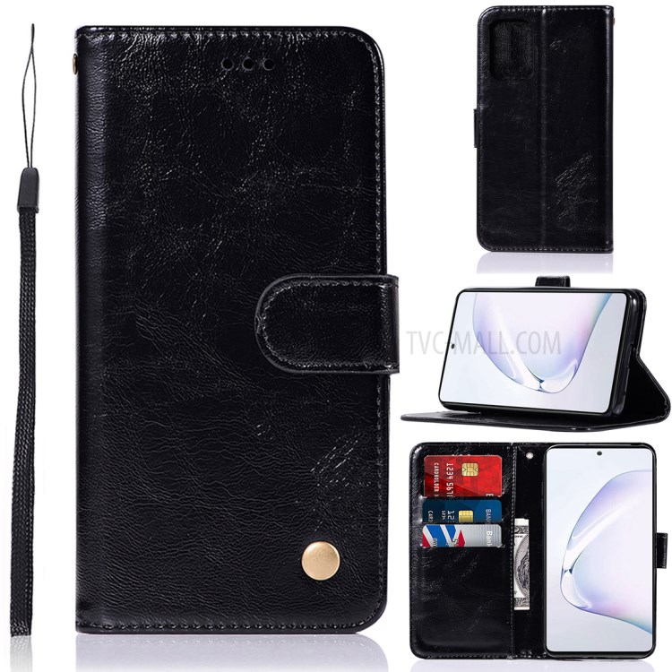 Vintage Premium PU Leather Wallet Phone Cover for Samsung Galaxy A91/S10 Lite/M80s - Black-1