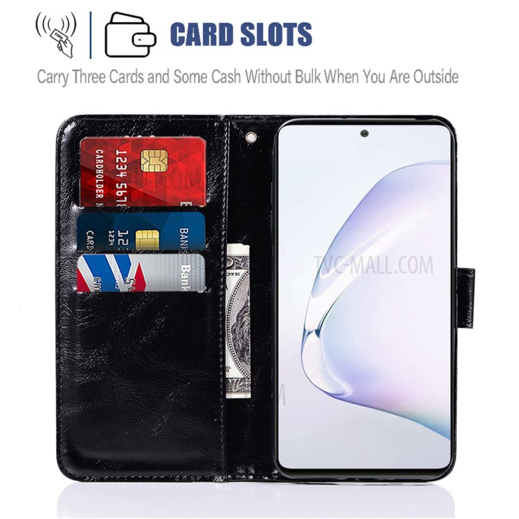 Vintage Premium PU Leather Wallet Phone Cover for Samsung Galaxy A91/S10 Lite/M80s - Black-3