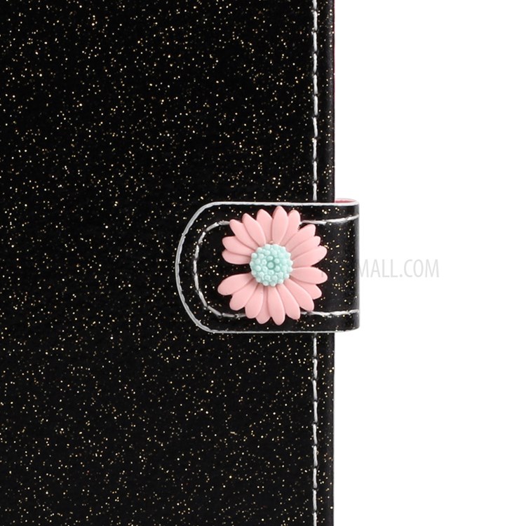 Glitter Powder Flower Decor Leather Stand Wallet Case for Samsung Galaxy A41 (Global Version) - Black-4