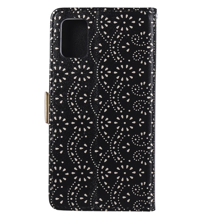 Lace Flower Pattern Zipper Pocket Wallet Leather Cover for Samsung Galaxy A51 5G SM-A516 - Black-3