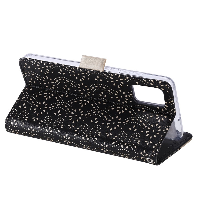 Lace Flower Pattern Zipper Pocket Wallet Leather Cover for Samsung Galaxy A51 5G SM-A516 - Black-8