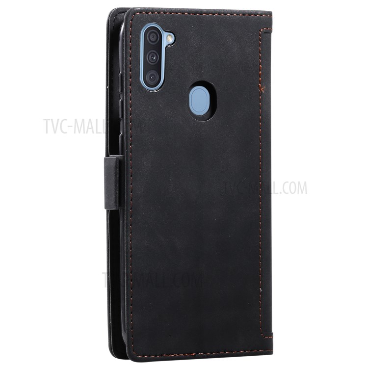 Retro Splicing Style Wallet Stand Leather Shell Protective Case for Samsung Galaxy A11 - Black-8