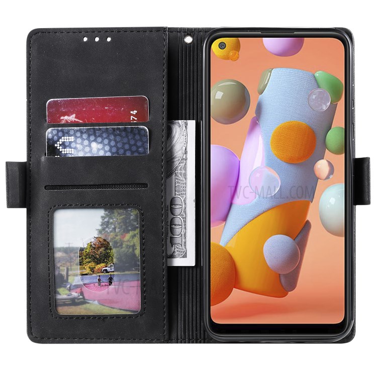 Retro Splicing Style Wallet Stand Leather Shell Protective Case for Samsung Galaxy A11 - Black-9