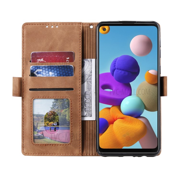 Retro Splicing Leather Shell for Samsung Galaxy A21 - Blue-11