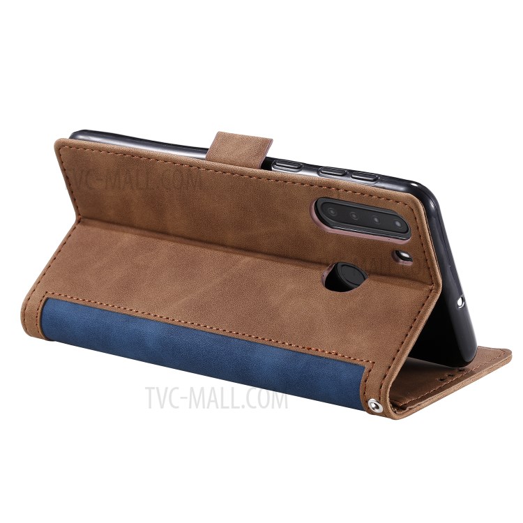 Retro Splicing Leather Shell for Samsung Galaxy A21 - Blue-12