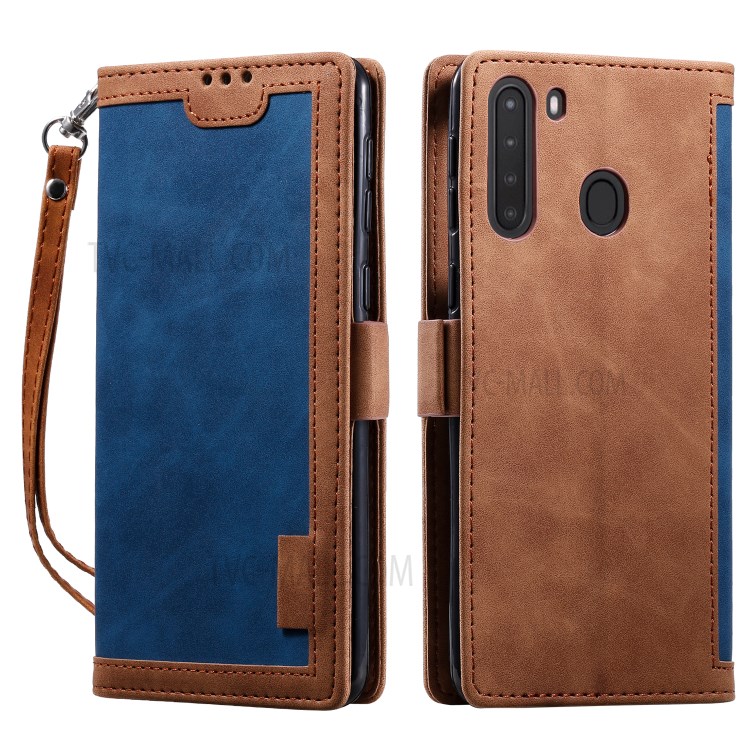Retro Splicing Leather Shell for Samsung Galaxy A21 - Blue-13