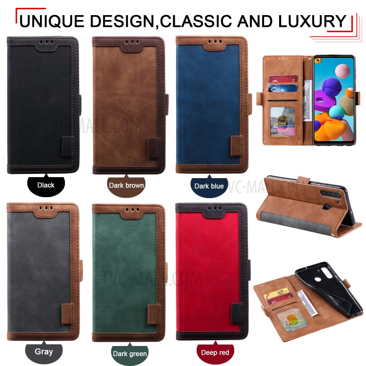 Retro Splicing Leather Shell for Samsung Galaxy A21 - Blue-16