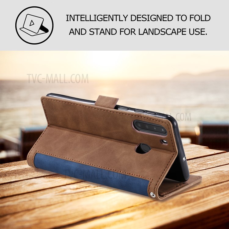Retro Splicing Leather Shell for Samsung Galaxy A21 - Blue-2