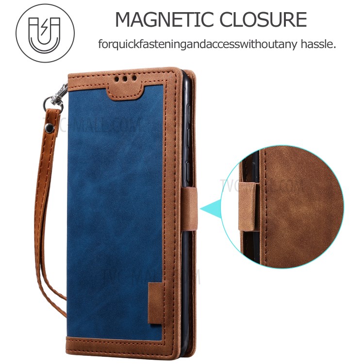 Retro Splicing Leather Shell for Samsung Galaxy A21 - Blue-5