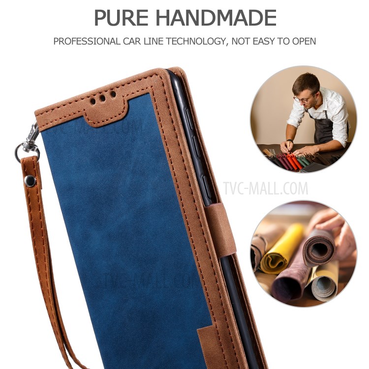 Retro Splicing Leather Shell for Samsung Galaxy A21 - Blue-7