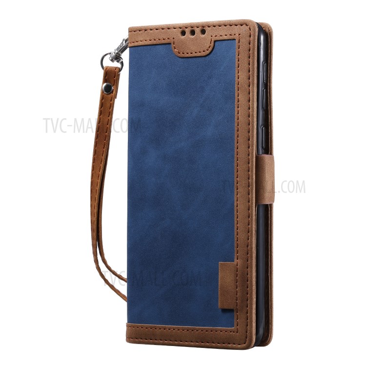 Retro Splicing Leather Shell for Samsung Galaxy A21 - Blue-9